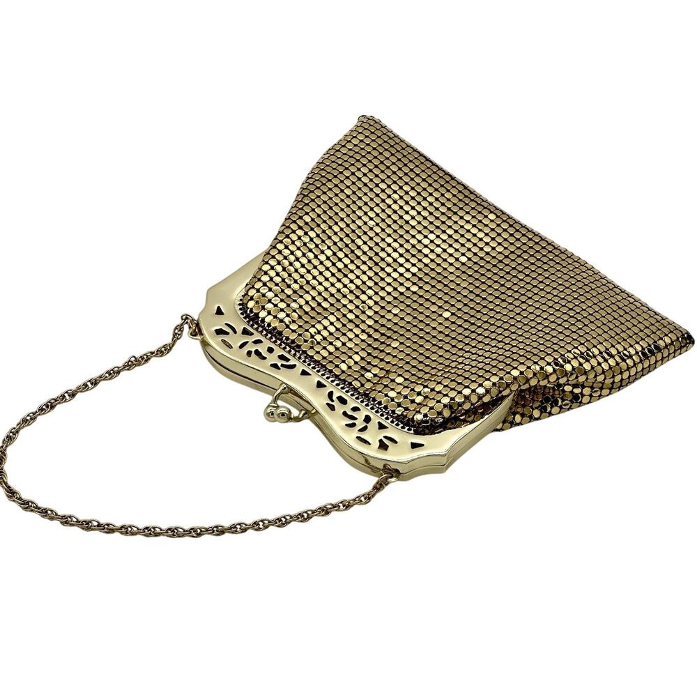Whiting & Davis Mesh Purse Art Deco Gold Tone Vintage Evening Bag Chain Strap - Picture 2 of 9